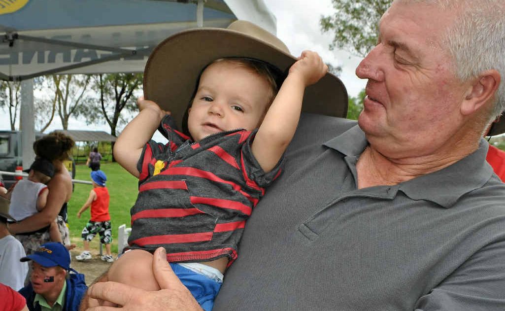 Hayden Watts flaunts his Aussie Akubra, with Neville Taylor. Hayden Watts flaunts his Aussie Akubra, with Neville Taylor.